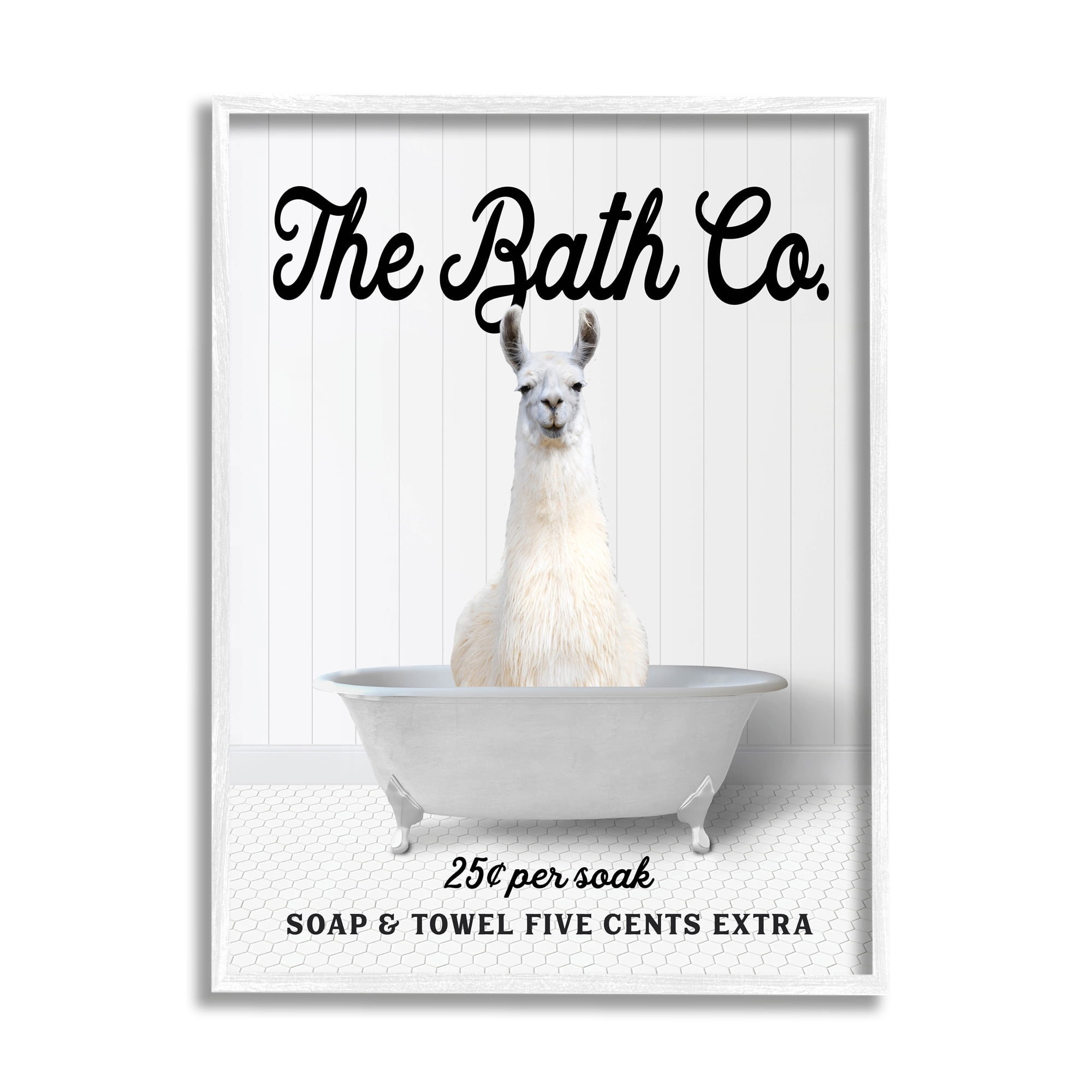 Stupell Industries Vintage Bath Ad Llama Animals & Insects Painting White Framed Art Print Wall Art, 11 x 14