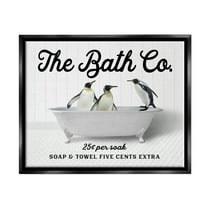 Stupell Industries Vintage Bath Ad Penguins Animals & Insects Painting Black Floater Framed Art Print Wall Art, 21 x 17