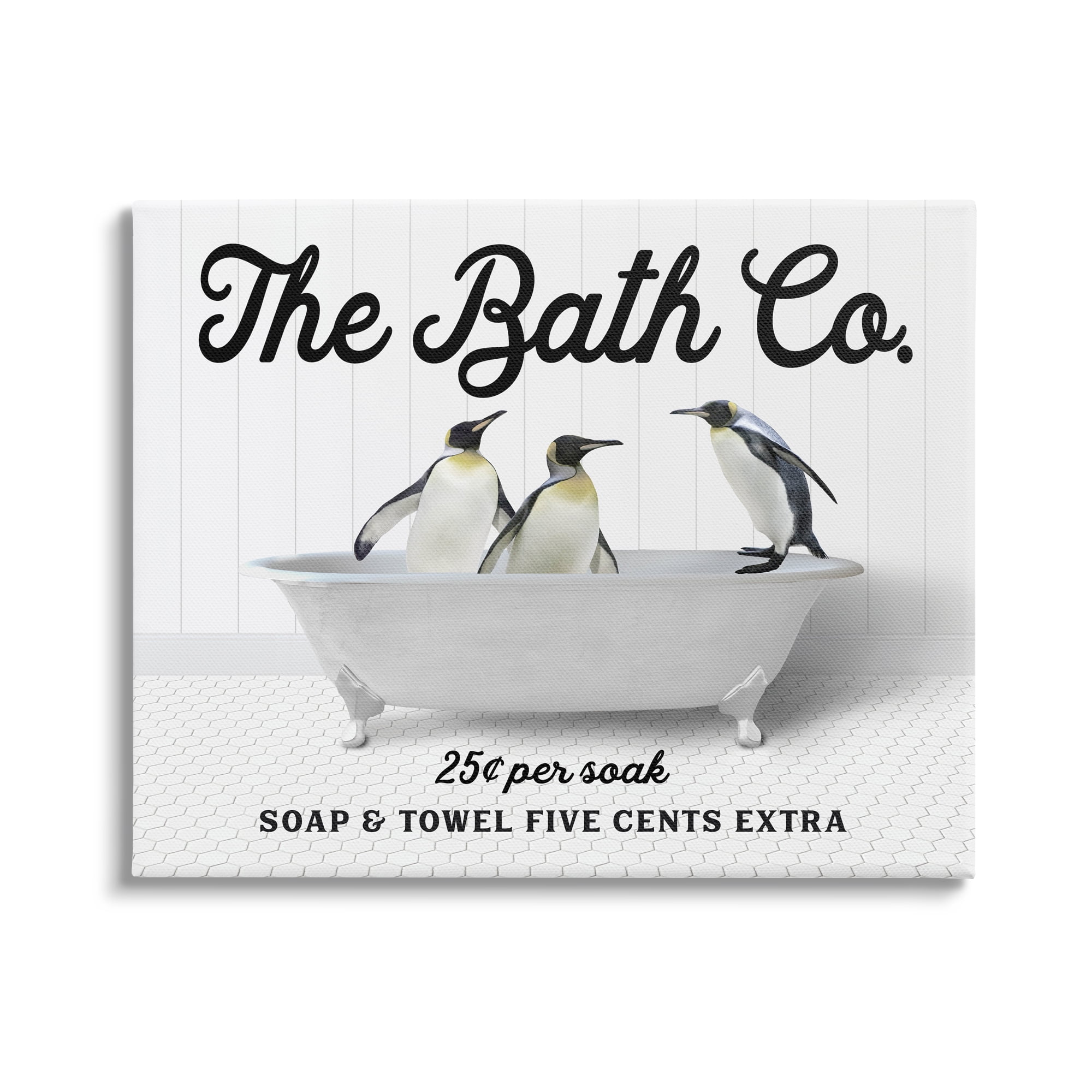 Stupell Industries Vintage Bath Ad Penguins Animals & Insects Painting Gallery Wrapped Canvas Print Wall Art, 20 x 16