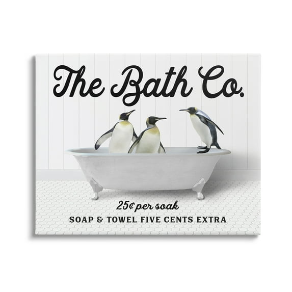 Stupell Industries Vintage Bath Ad Penguins Animals & Insects Painting Gallery Wrapped Canvas Print Wall Art, 40 x 30