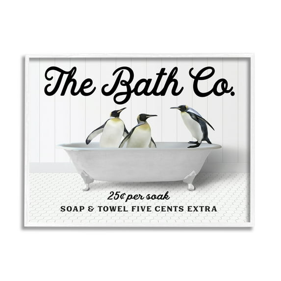 Stupell Industries Vintage Bath Ad Penguins Animals & Insects Painting White Framed Art Print Wall Art, 20 x 16