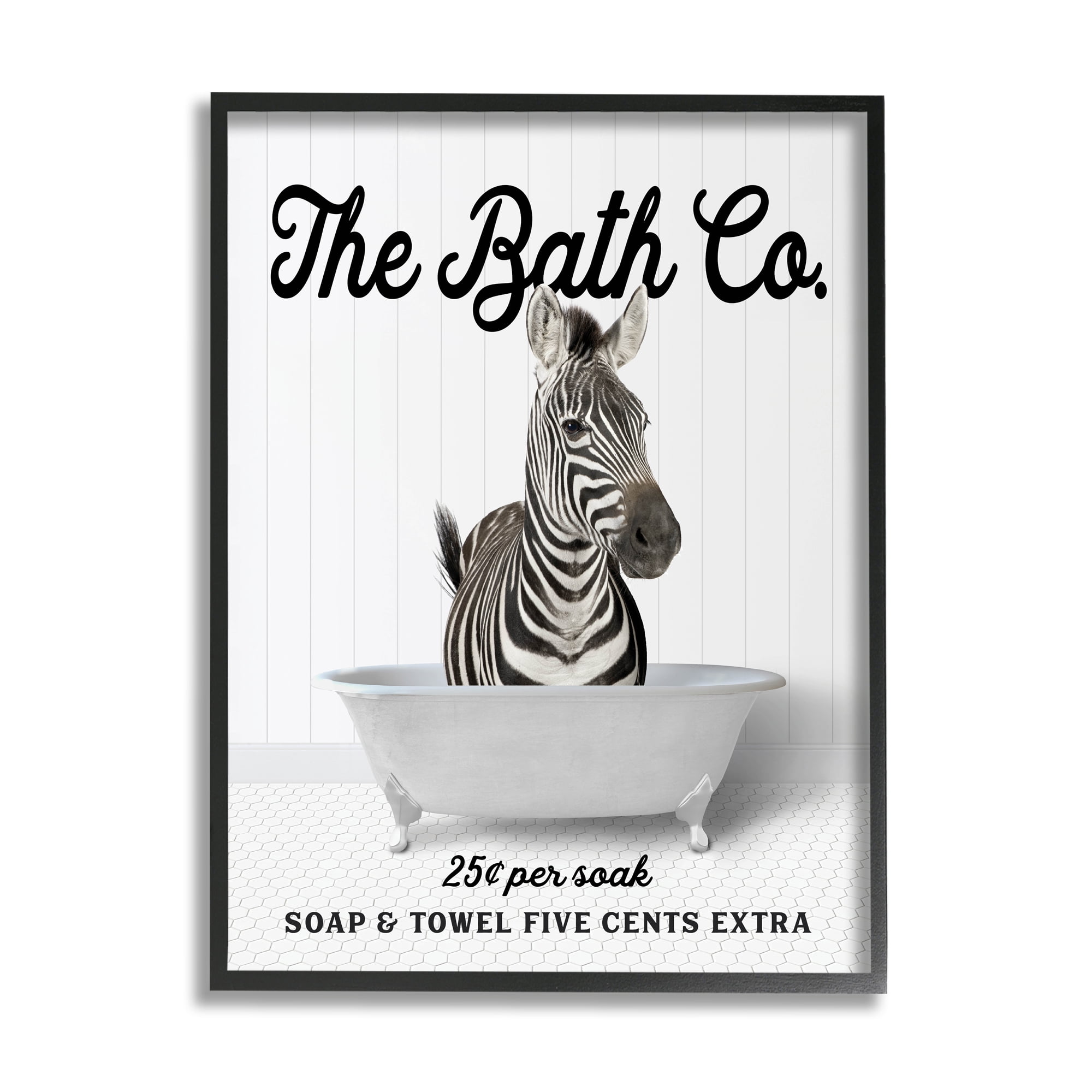 Stupell Industries Vintage Bath Ad Zebra Animals & Insects Painting Black Framed Art Print Wall Art, 11 x 14