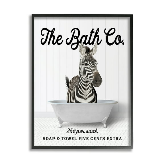 Stupell Industries Vintage Bath Ad Zebra Animals & Insects Painting Black Framed Art Print Wall Art, 11 x 14