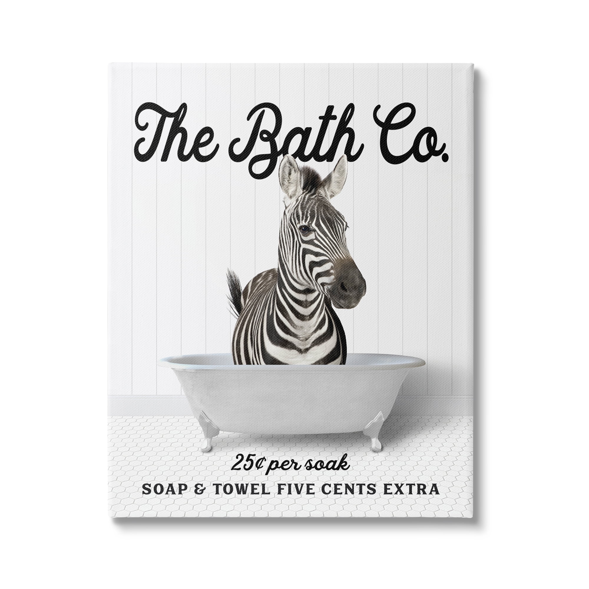 Stupell Industries Vintage Bath Ad Zebra Animals & Insects Painting Gallery Wrapped Canvas Print Wall Art, 24 x 30