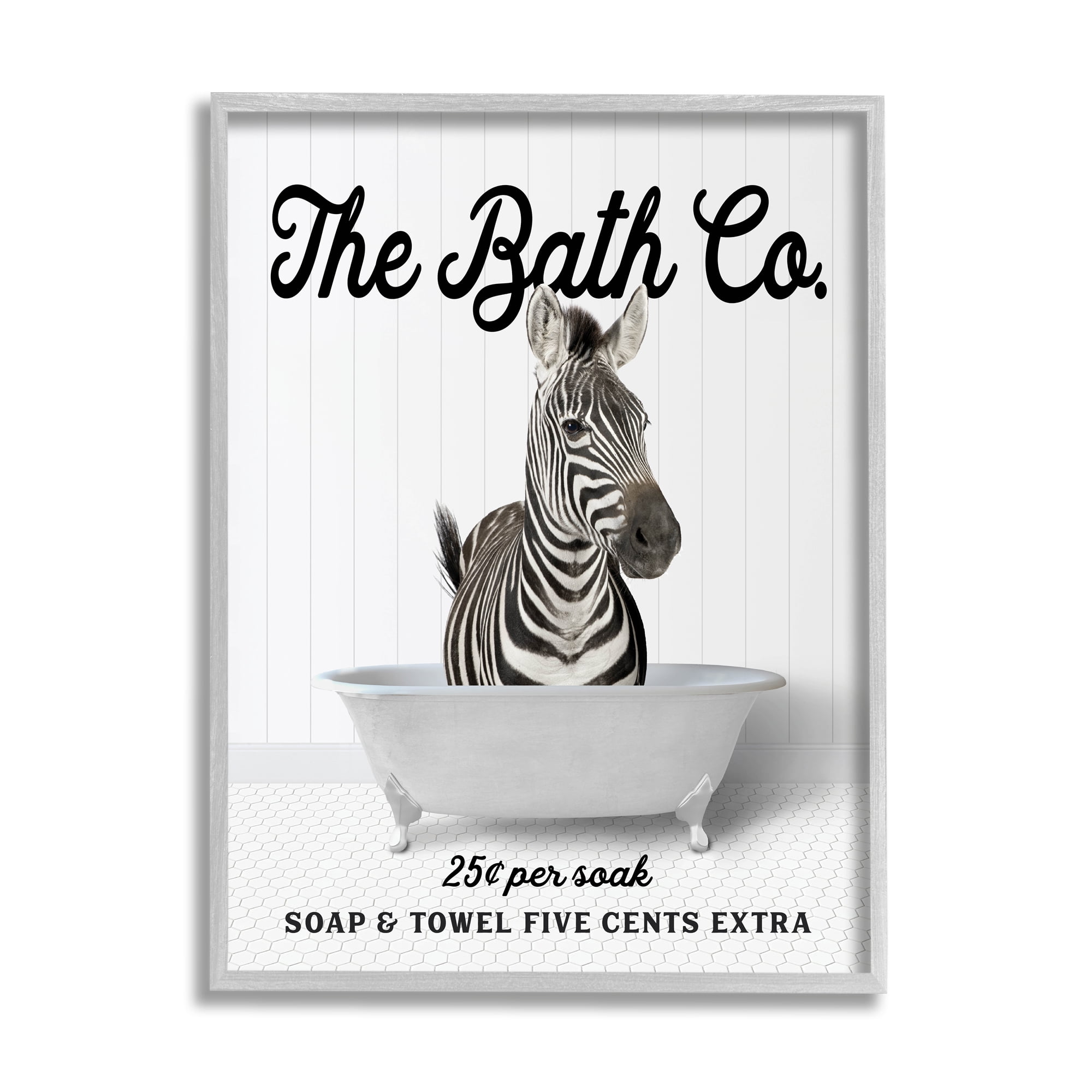 Stupell Industries Vintage Bath Ad Zebra Animals & Insects Painting Gray Framed Art Print Wall Art, 24 x 30
