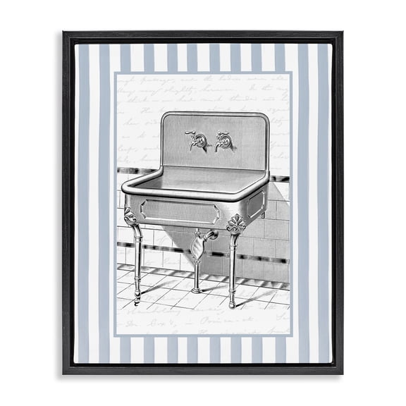 Stupell Industries Vintage Bath Sink Stripes Black Framed Floater Canvas Wall Art design by Lettered and Lined, 21 x 17