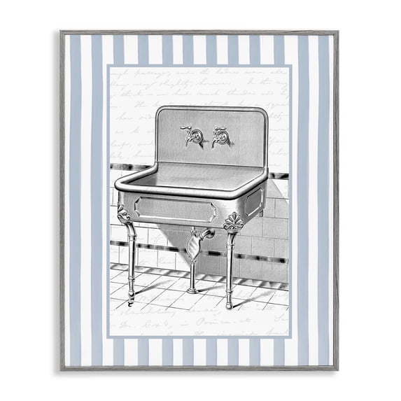 Stupell Industries French Country Vintage Bath Sink Stripes Gray Framed Giclee Art, 24 x 30, by Lettered and Lined