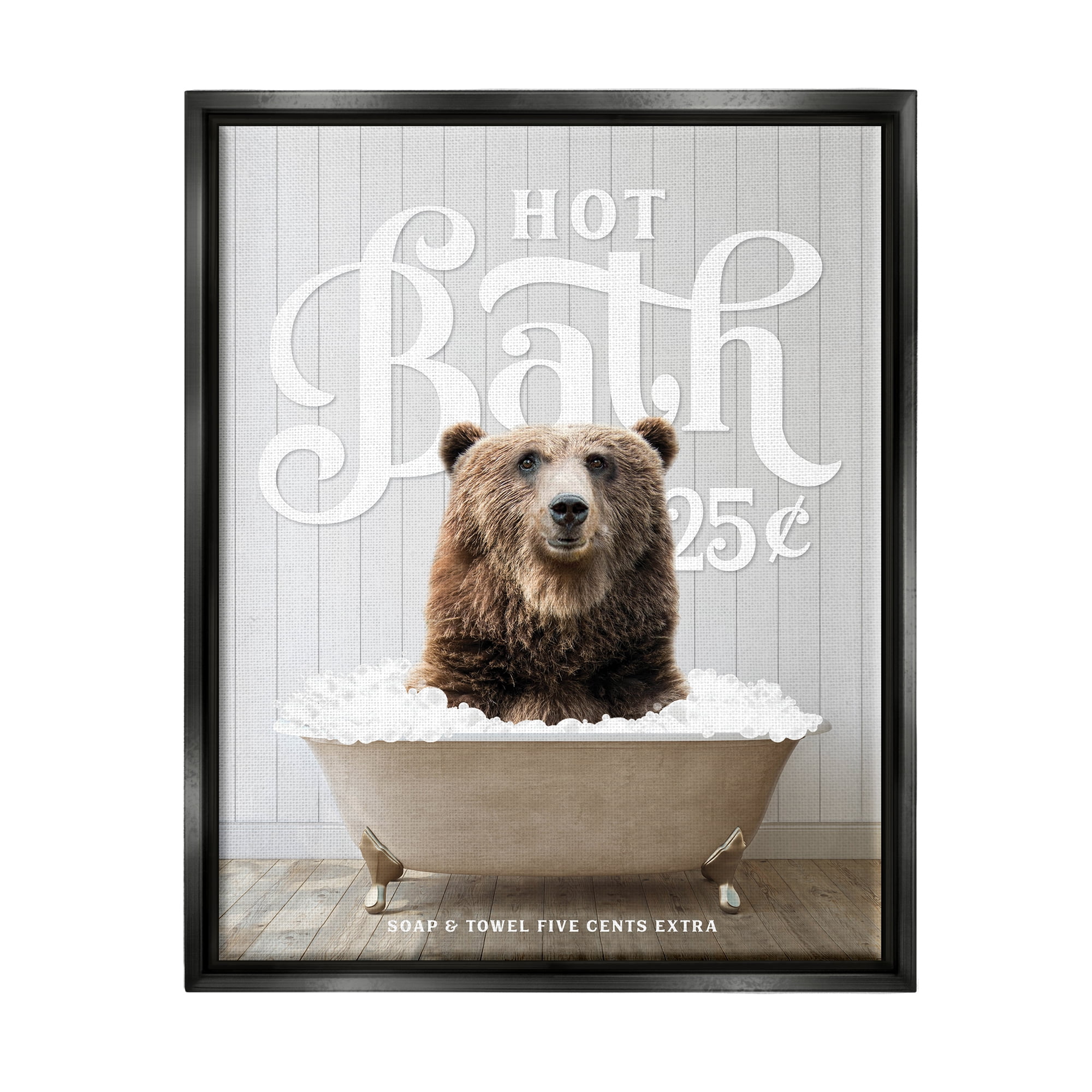 Stupell Industries Vintage Bathroom Bear Ad Animals & Insects Painting Black Floater Framed Art Print Wall Art, 25 x 31