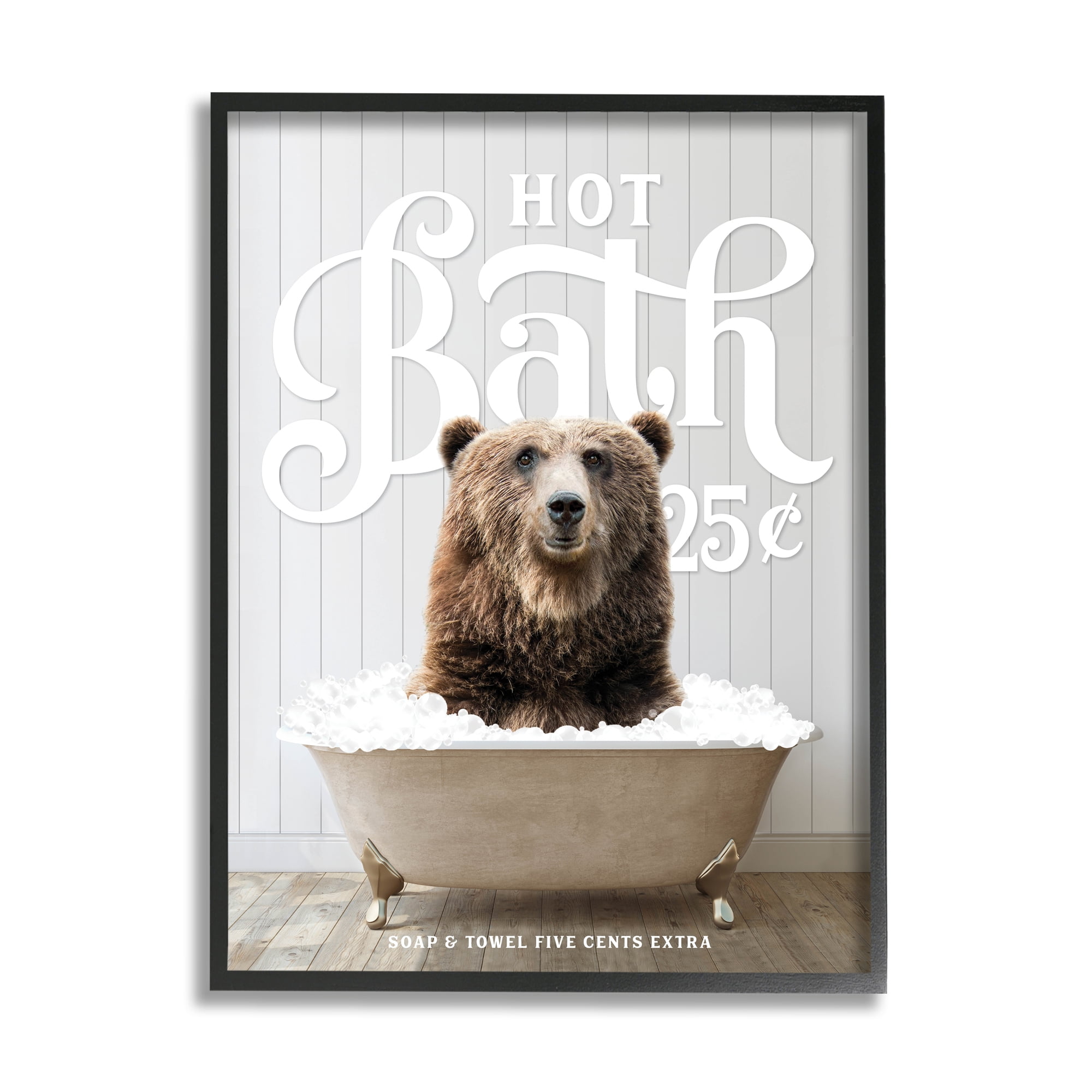 Stupell Industries Vintage Bathroom Bear Ad Animals & Insects Painting Black Framed Art Print Wall Art, 24 x 30