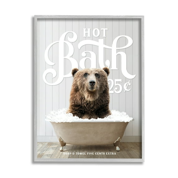Stupell Industries Vintage Bathroom Bear Ad Animals & Insects Painting Gray Framed Art Print Wall Art, 11 x 14