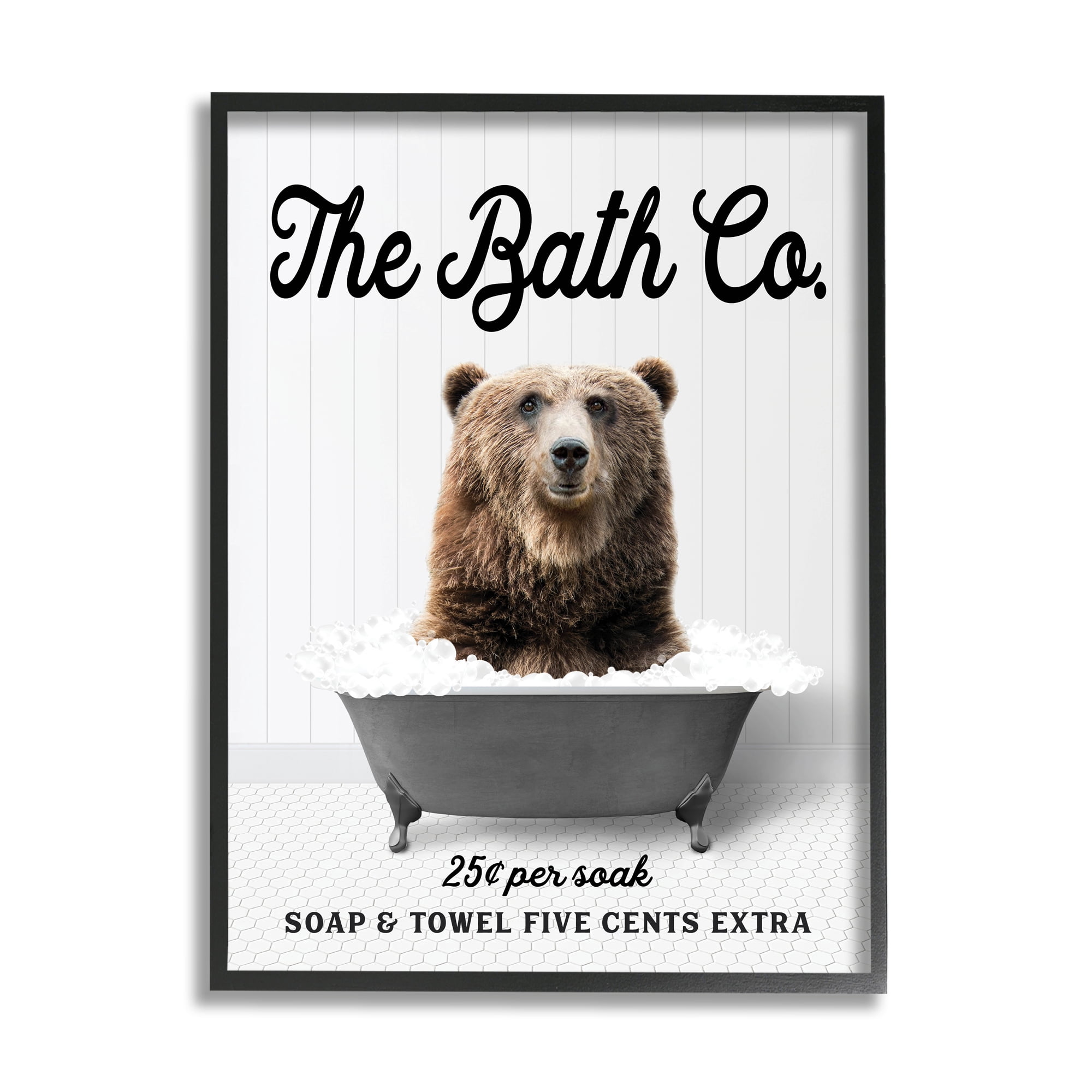 Stupell Industries Vintage Bathroom Bear Animals & Insects Painting Black Framed Art Print Wall Art, 16 x 20