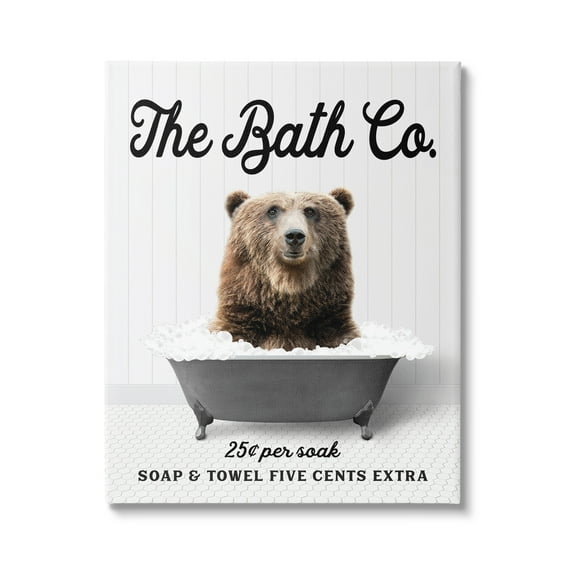 Stupell Industries Vintage Bathroom Bear Animals & Insects Painting Gallery Wrapped Canvas Print Wall Art, 36 x 48