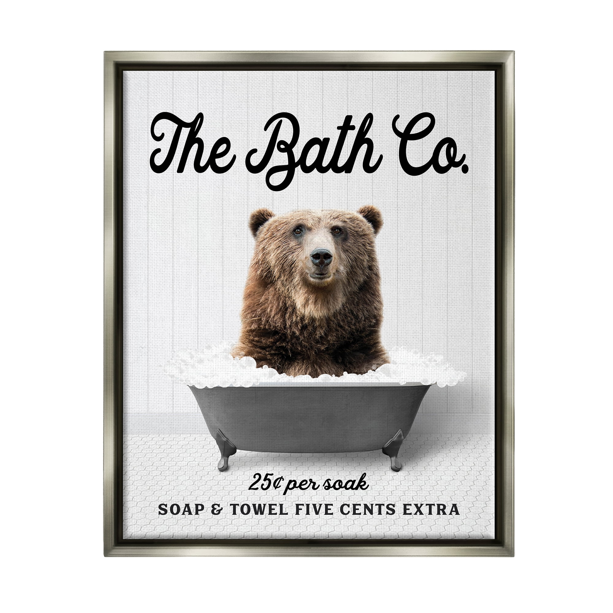 Stupell Industries Vintage Bathroom Bear Animals & Insects Painting Gray Floater Framed Art Print Wall Art, 25 x 31