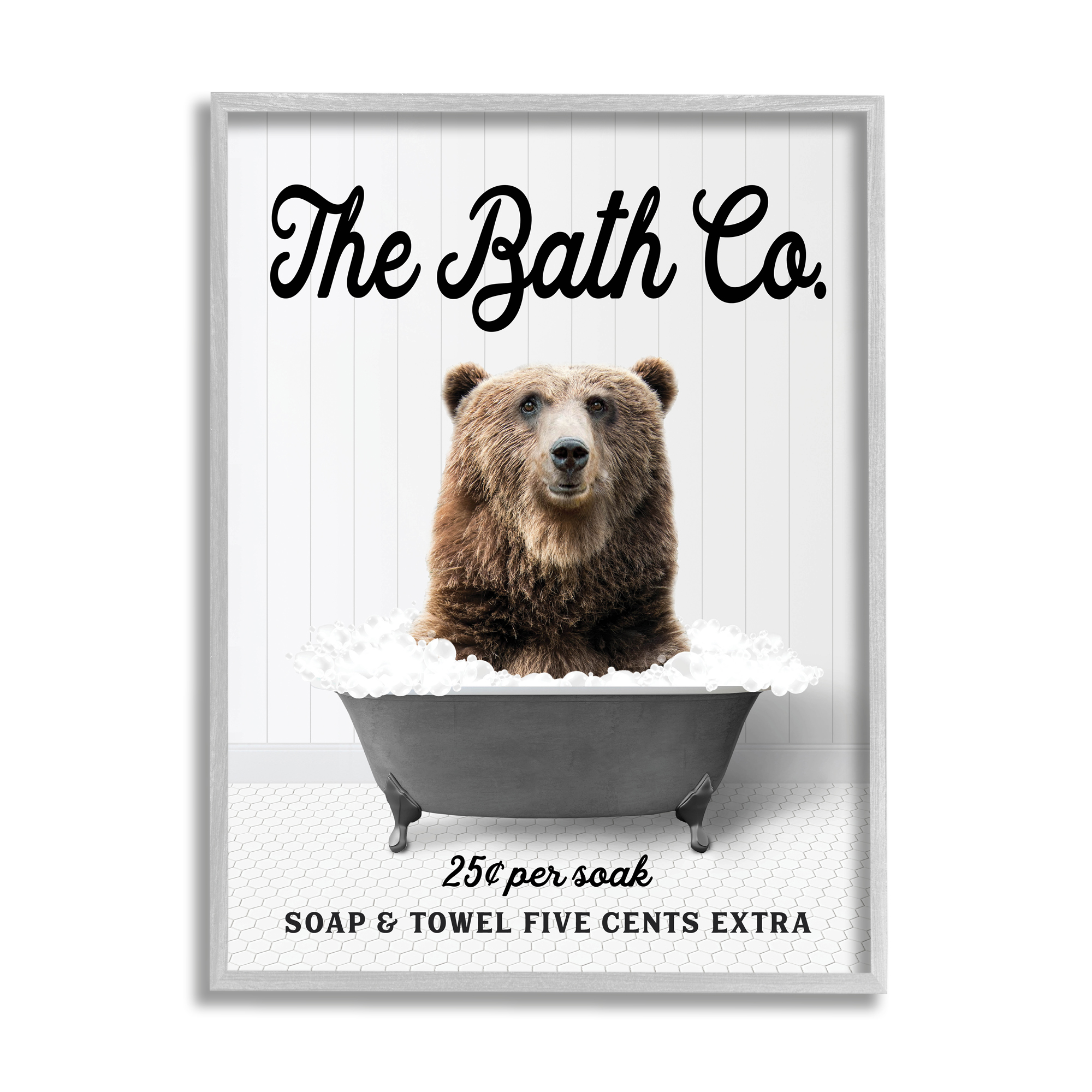 Stupell Industries Vintage Bathroom Bear Animals & Insects Painting Gray Framed Art Print Wall Art, 16 x 20
