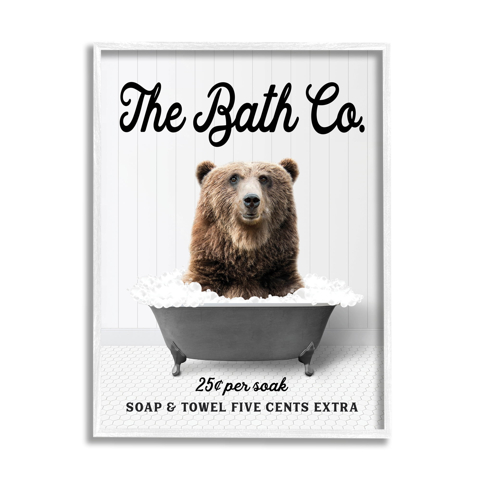 Stupell Industries Vintage Bathroom Bear Animals & Insects Painting White Framed Art Print Wall Art, 24 x 30