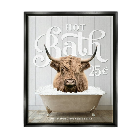 Stupell Industries Vintage Bathroom Cattle Animals & Insects Painting Black Floater Framed Art Print Wall Art, 17 x 21