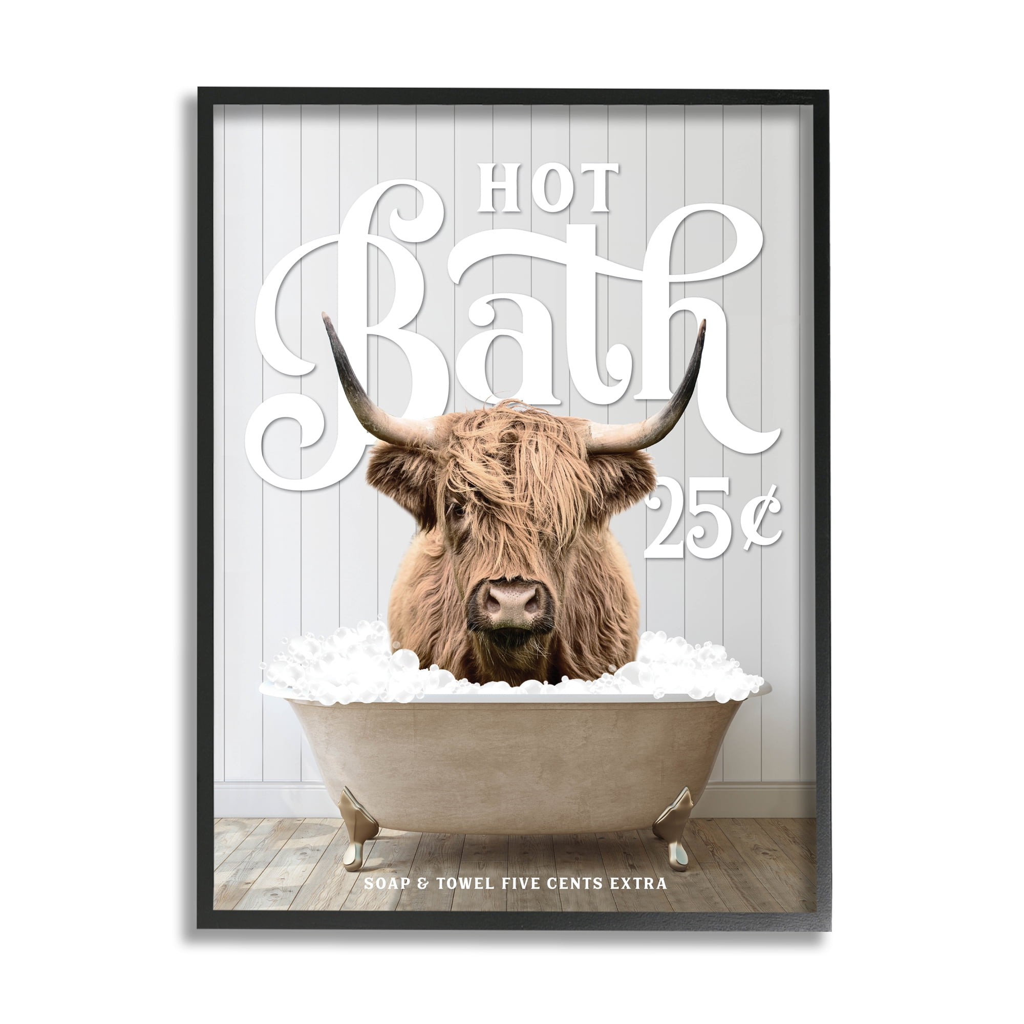Stupell Industries Vintage Bathroom Cattle Animals & Insects Painting Black Framed Art Print Wall Art, 11 x 14
