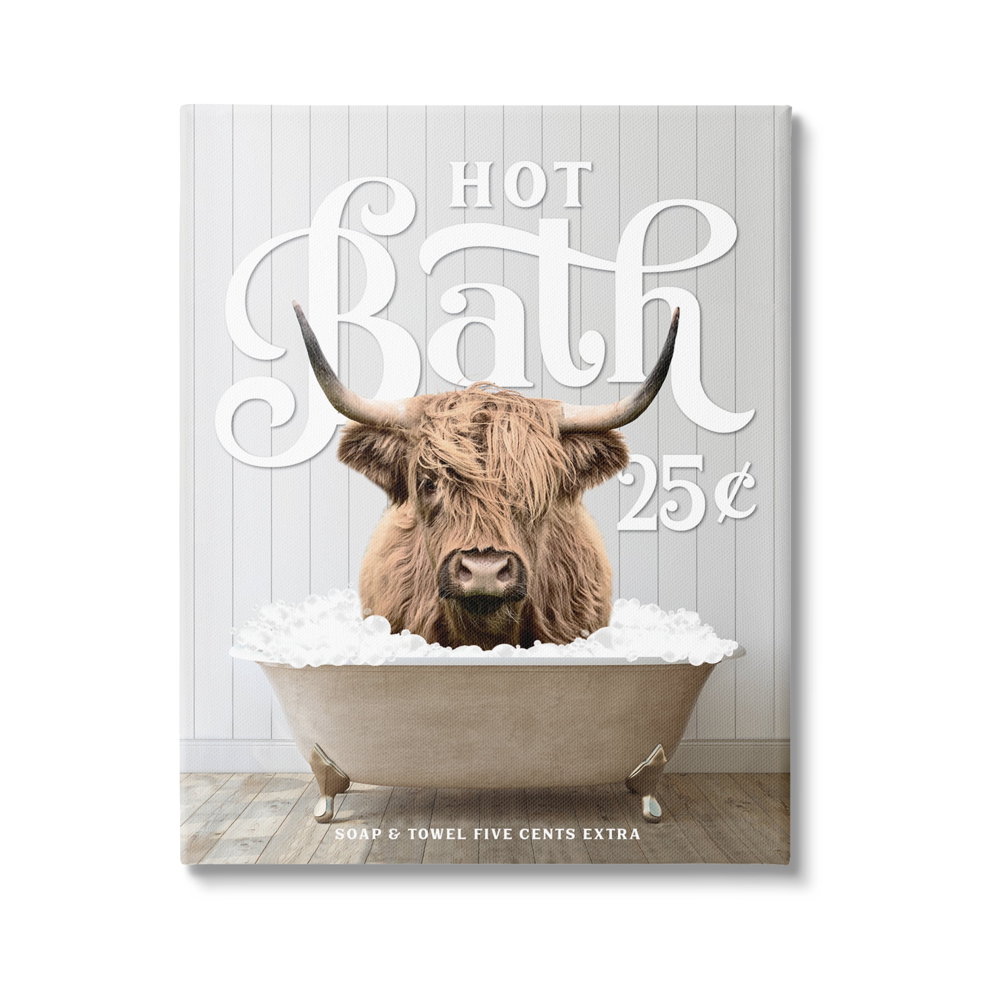Stupell Industries Vintage Bathroom Cattle Animals & Insects Painting Gallery Wrapped Canvas Print Wall Art, 30 x 40
