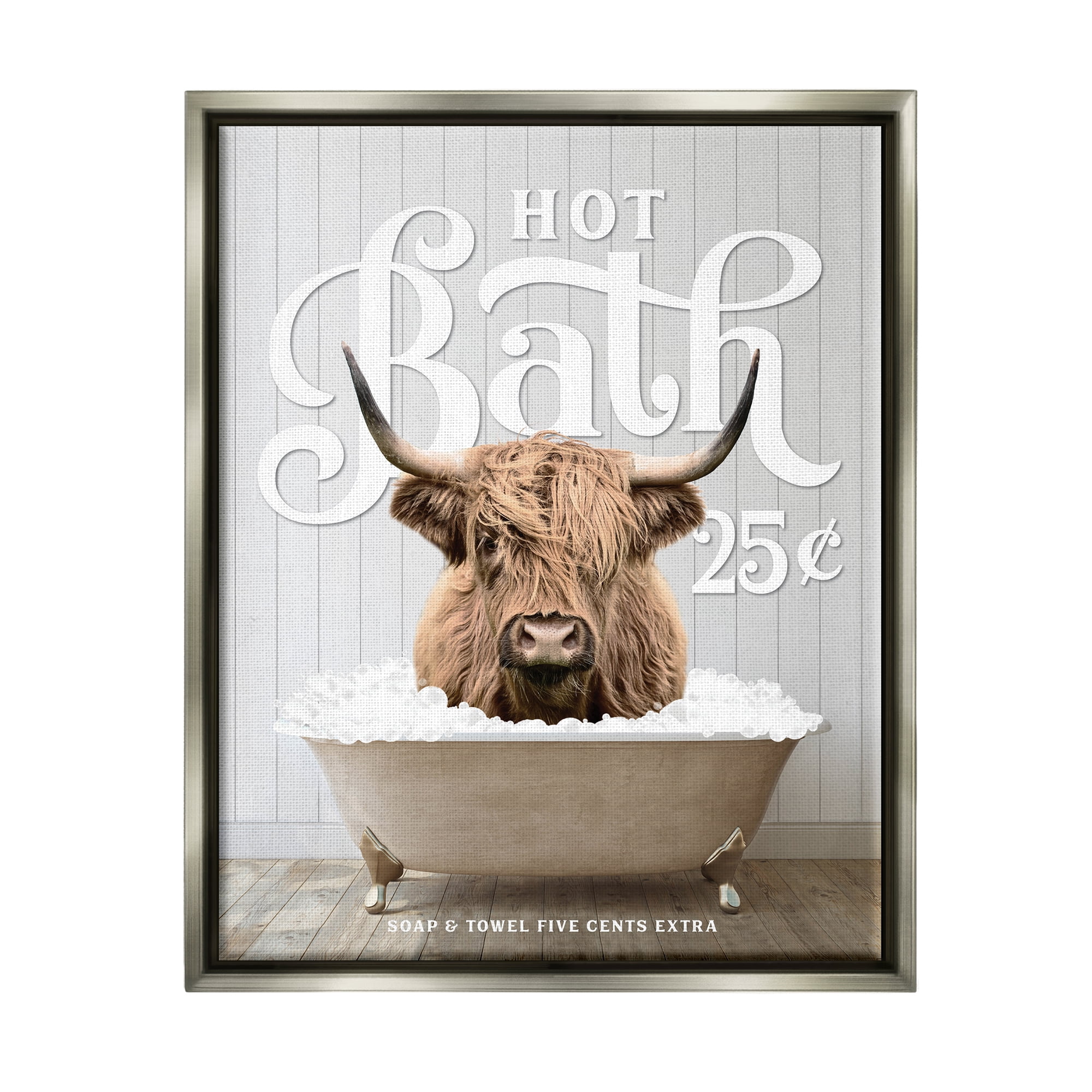 Stupell Industries Vintage Bathroom Cattle Animals & Insects Painting Gray Floater Framed Art Print Wall Art, 25 x 31