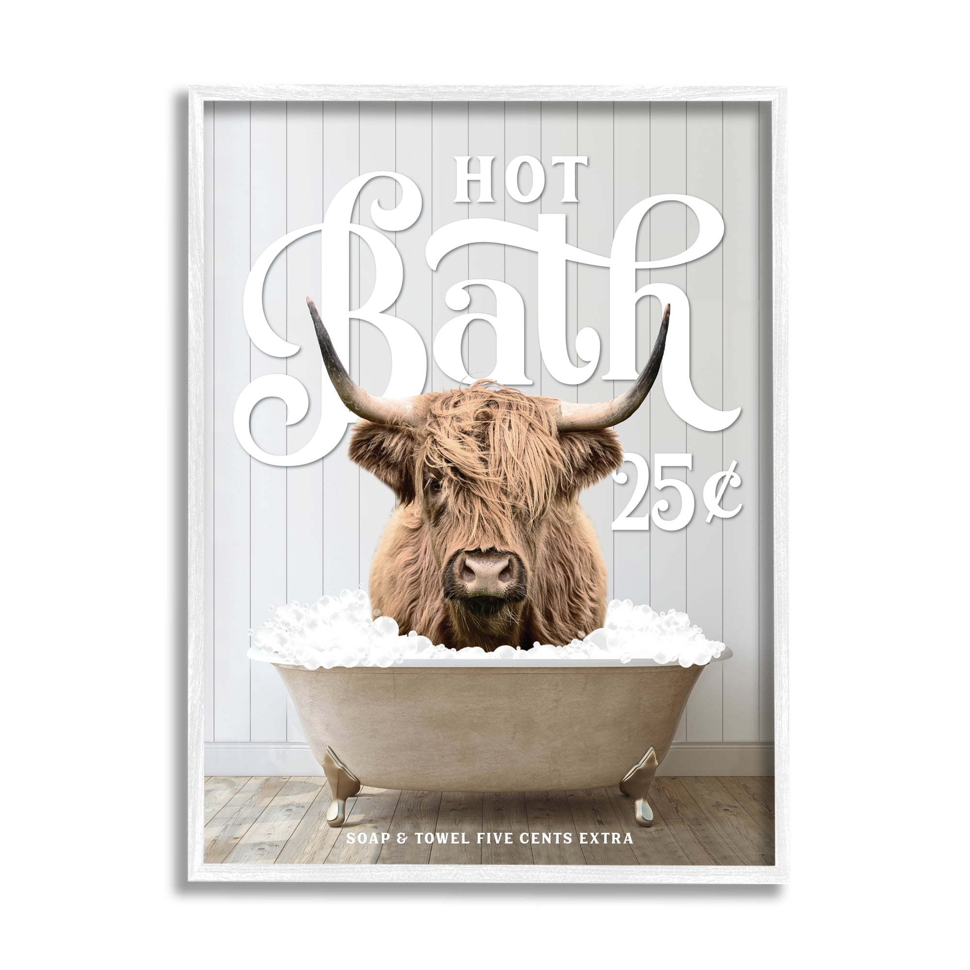 Stupell Industries Vintage Bathroom Cattle Animals & Insects Painting White Framed Art Print Wall Art, 16 x 20