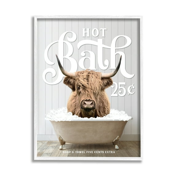 Stupell Industries Vintage Bathroom Cattle Animals & Insects Painting White Framed Art Print Wall Art, 24 x 30
