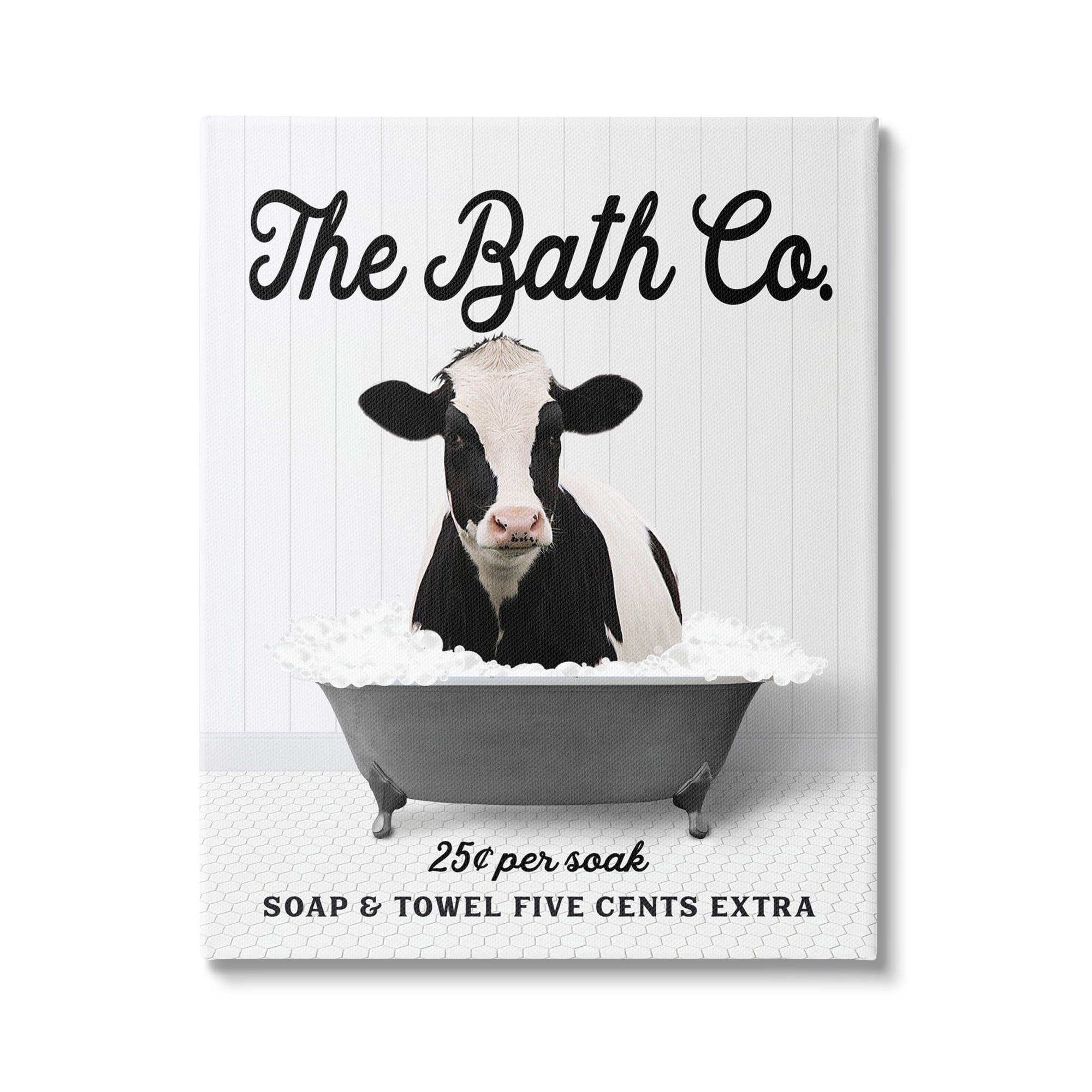 Vintage Black and White Cow in Bathtub Canvas Wall Art, 16 x 20