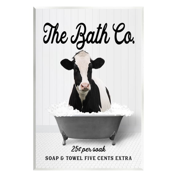 Stupell Industries Vintage Bathroom Cow Animals & Insects Painting Unframed Art Print Wall Art, 10 x 15