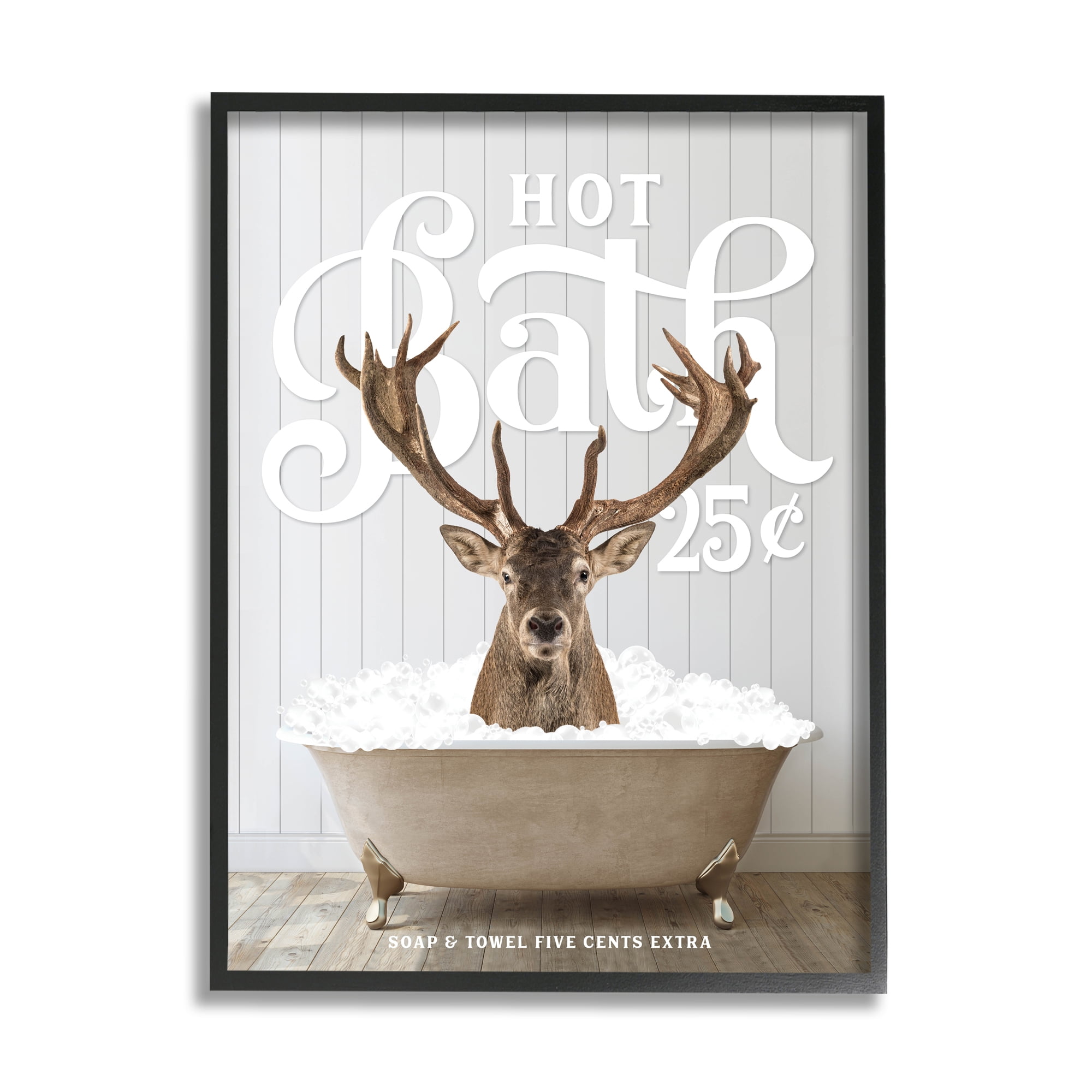 Stupell Industries Vintage Bathroom Deer Animals & Insects Painting Black Framed Art Print Wall Art, 24 x 30
