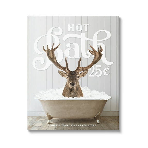 Stupell Industries Vintage Bathroom Deer Animals & Insects Painting Gallery Wrapped Canvas Print Wall Art, 30 x 40