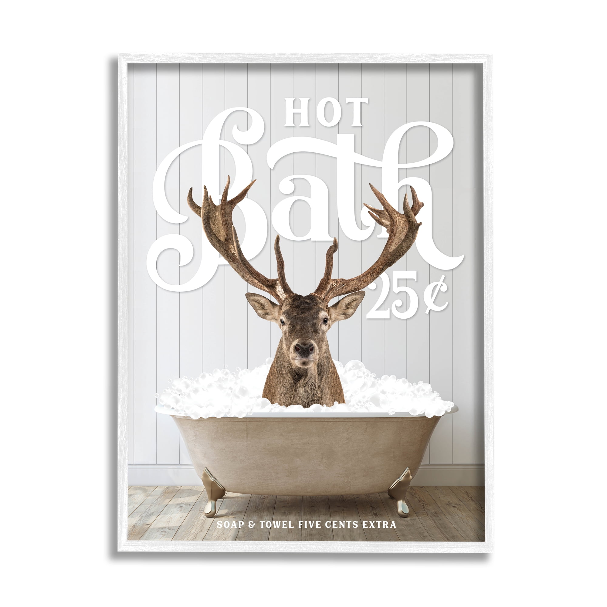 Stupell Industries Vintage Bathroom Deer Animals & Insects Painting White Framed Art Print Wall Art, 16 x 20