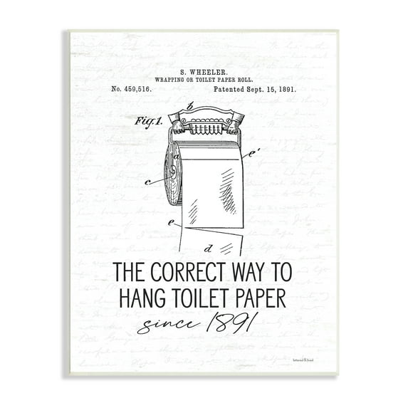 Stupell Industries Vintage Bathroom Diagram Correct Way Hang Toilet Paper, 10 x 15, Design by Lettered and Lined