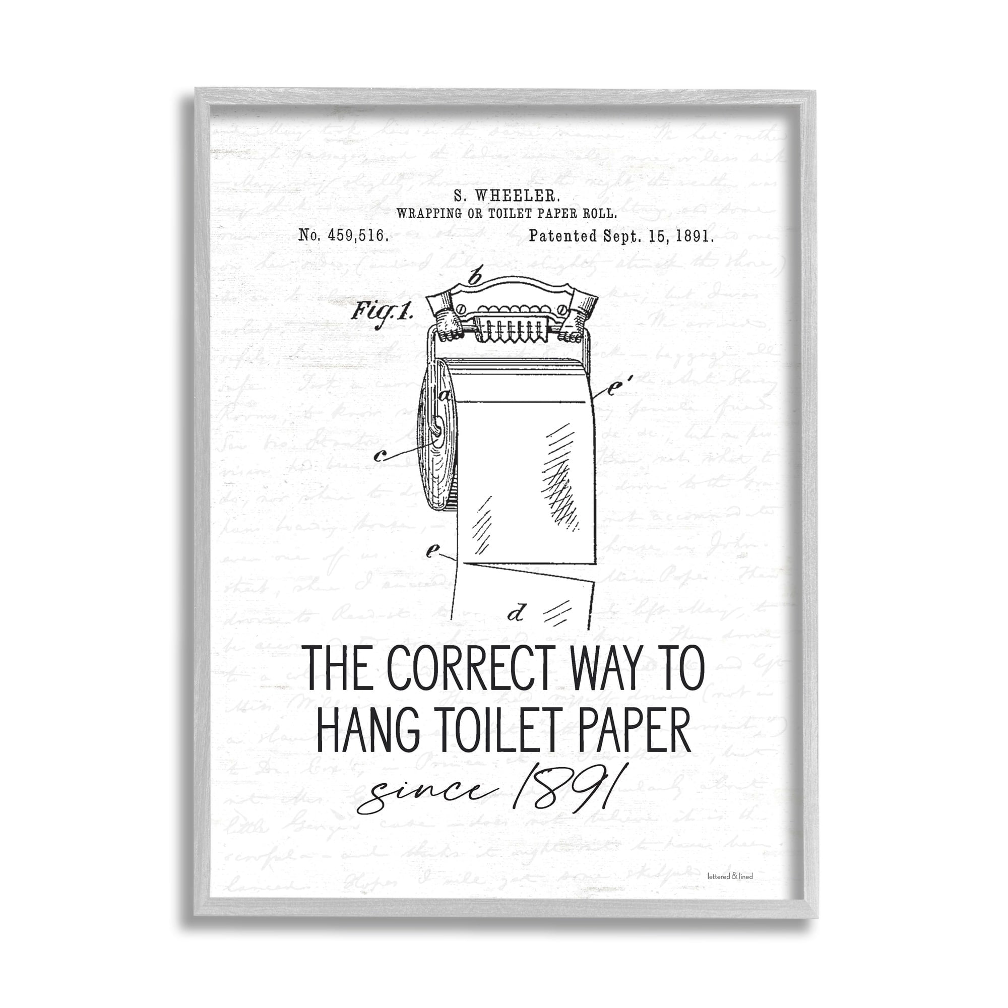 Stupell Industries Vintage Bathroom Diagram Correct Way Hang Toilet Paper, 11 x 14, Design by Lettered and Lined