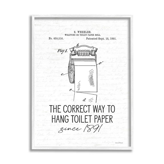 Stupell Industries Vintage Bathroom Diagram Correct Way Hang Toilet Paper, 16 x 20, Design by Lettered and Lined