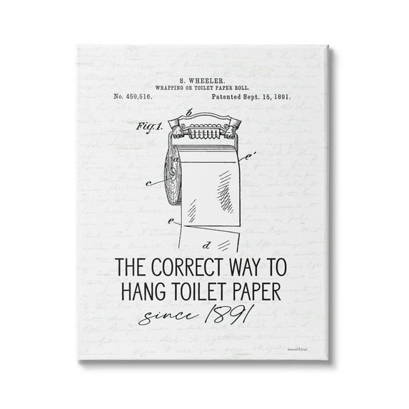 Stupell Industries Vintage Bathroom Diagram Correct Way Hang Toilet Paper, 16 x 20, Design by Lettered and Lined