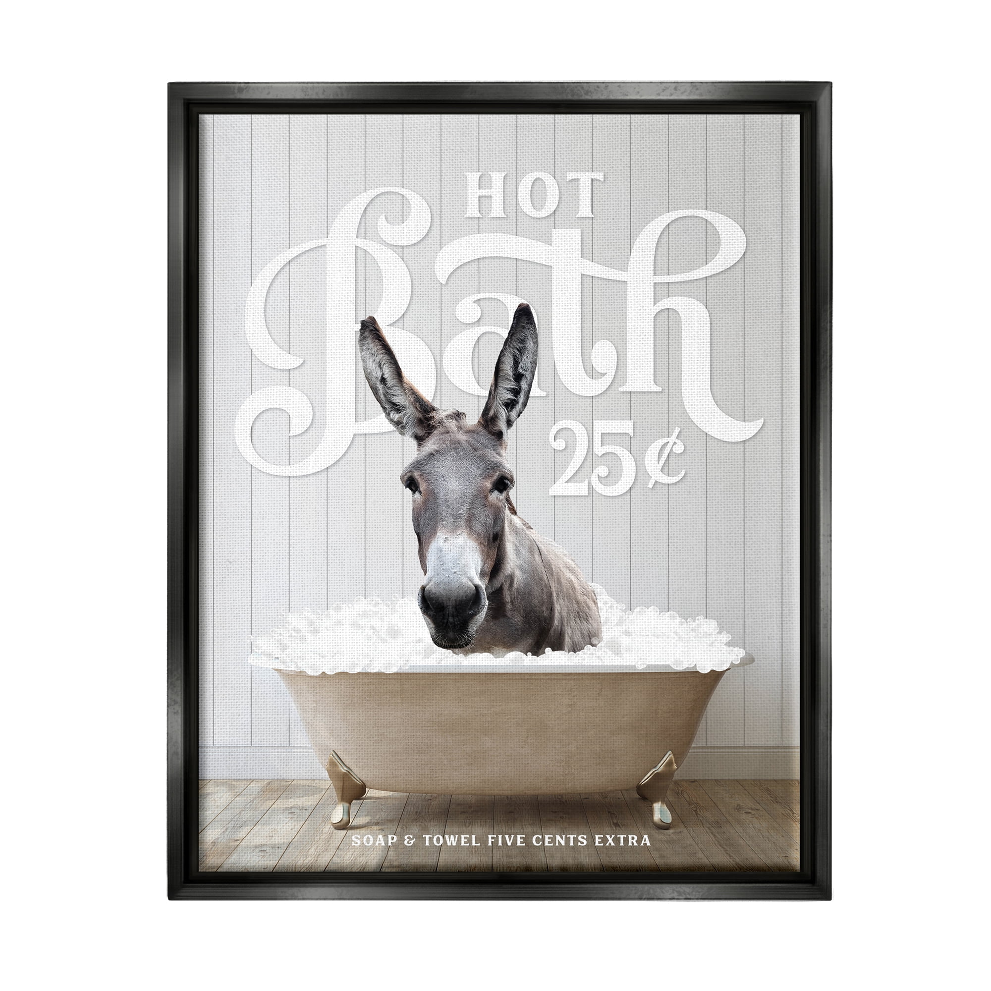 Stupell Industries Vintage Bathroom Donkey Animals & Insects Painting Black Floater Framed Art Print Wall Art, 25 x 31