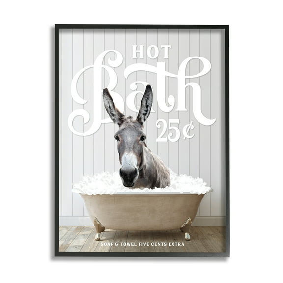 Stupell Industries Vintage Bathroom Donkey Animals & Insects Painting Black Framed Art Print Wall Art, 11 x 14