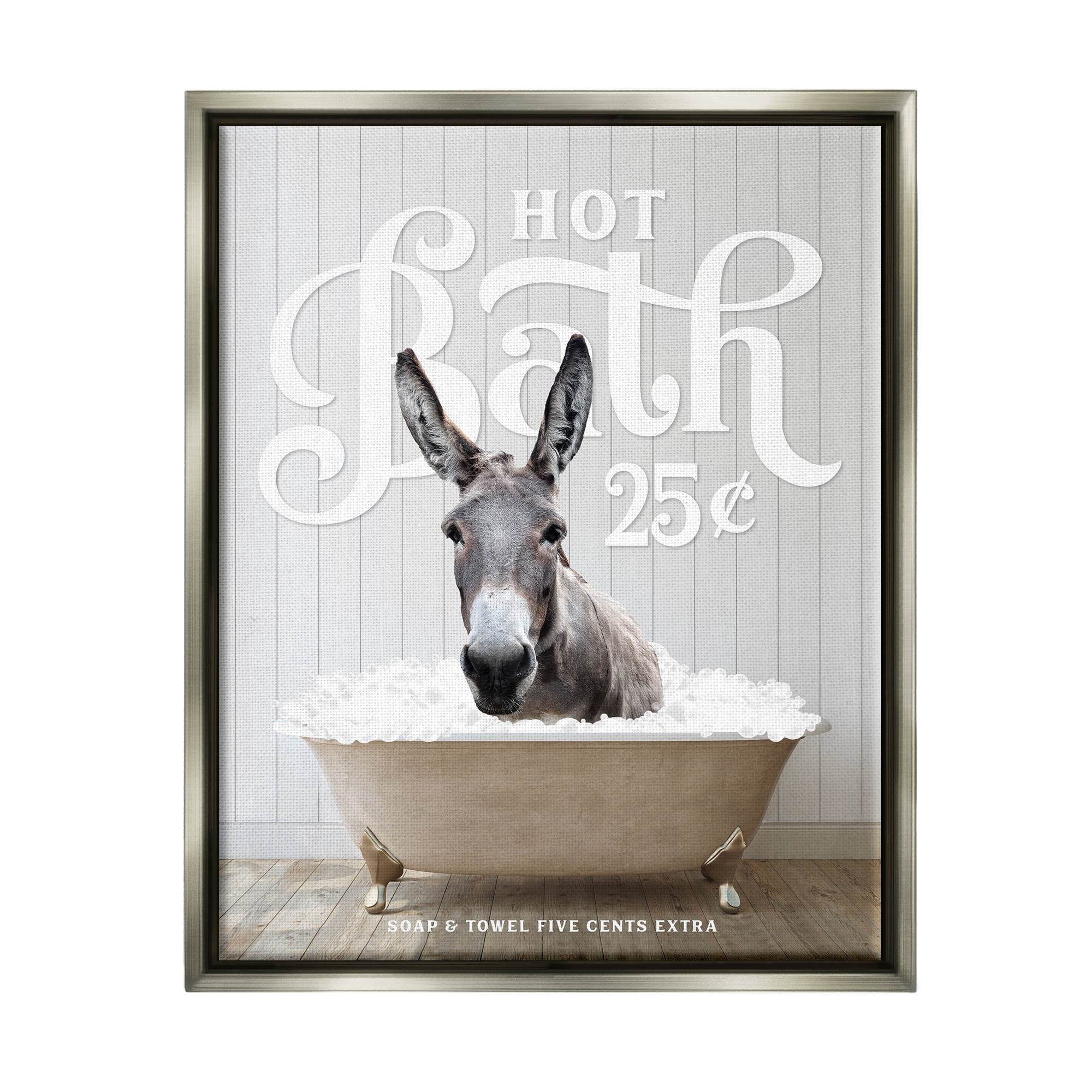 Stupell Industries Vintage Bathroom Donkey Animals & Insects Painting Gray Floater Framed Art Print Wall Art, 25 x 31