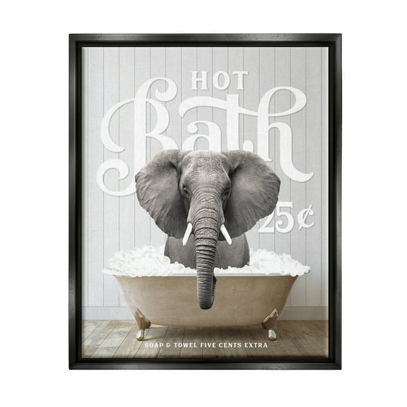Stupell Industries Vintage Bathroom Elephant Animals & Insects Painting Black Floater Framed Art Print Wall Art, 17 x 21
