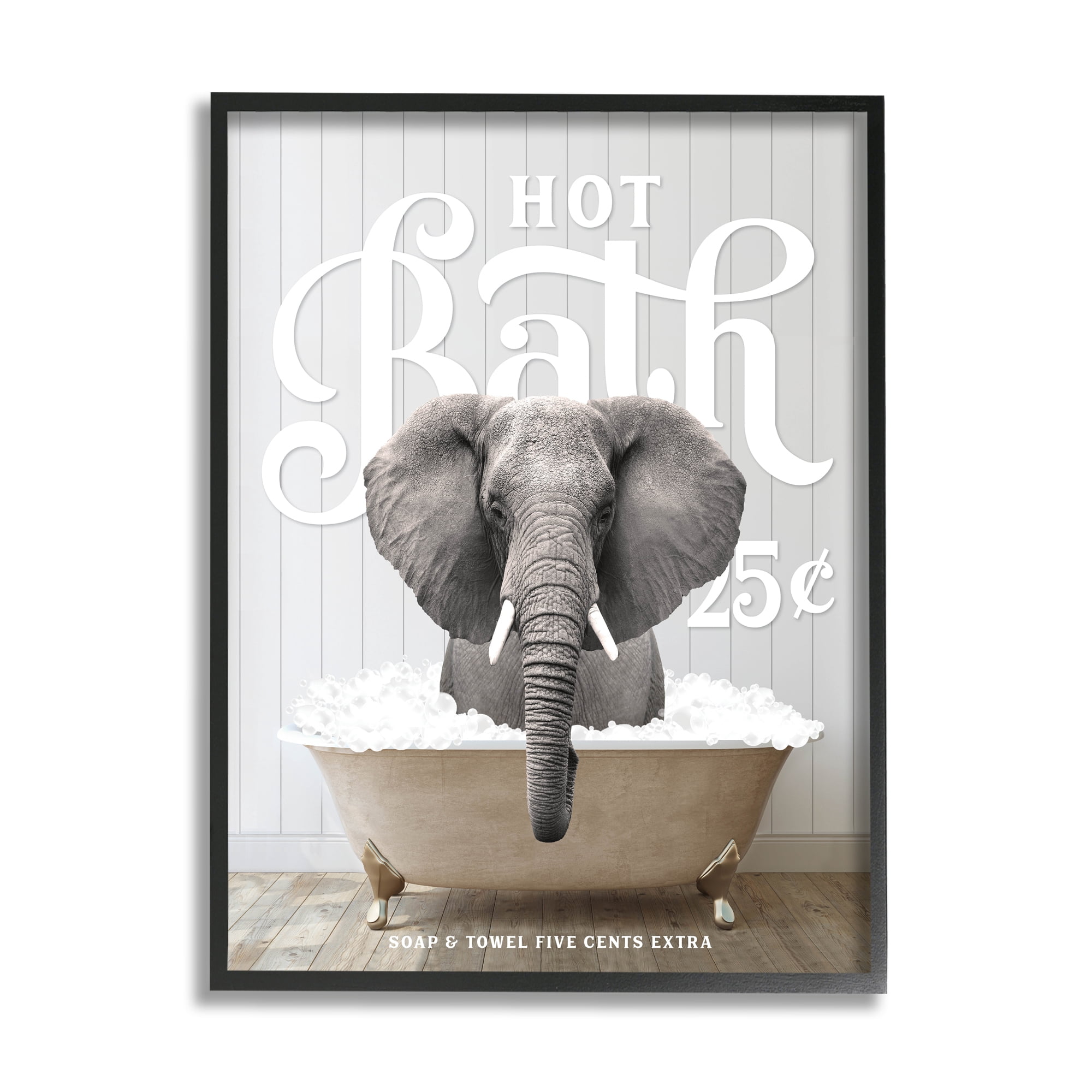 Stupell Industries Vintage Bathroom Elephant Animals & Insects Painting Black Framed Art Print Wall Art, 16 x 20