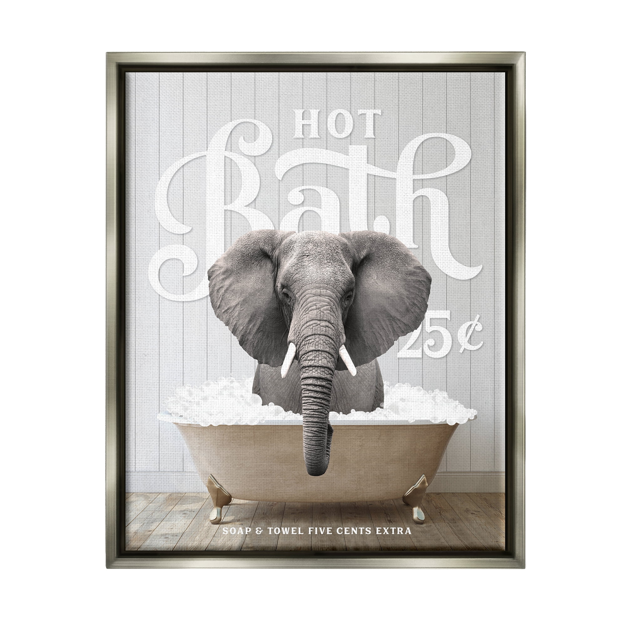 Stupell Industries Vintage Bathroom Elephant Animals & Insects Painting Gray Floater Framed Art Print Wall Art, 25 x 31