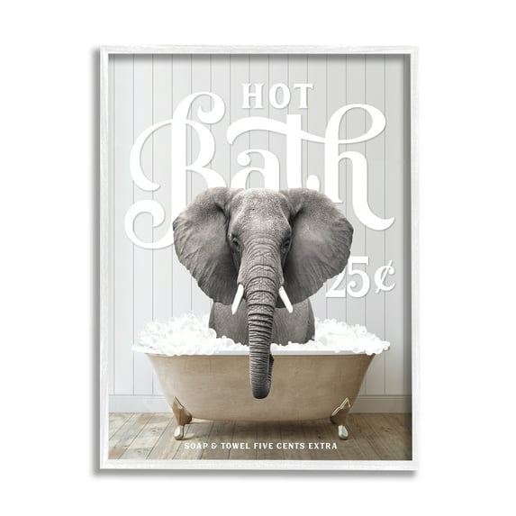 Stupell Industries Vintage Bathroom Elephant Animals & Insects Painting White Framed Art Print Wall Art, 11 x 14