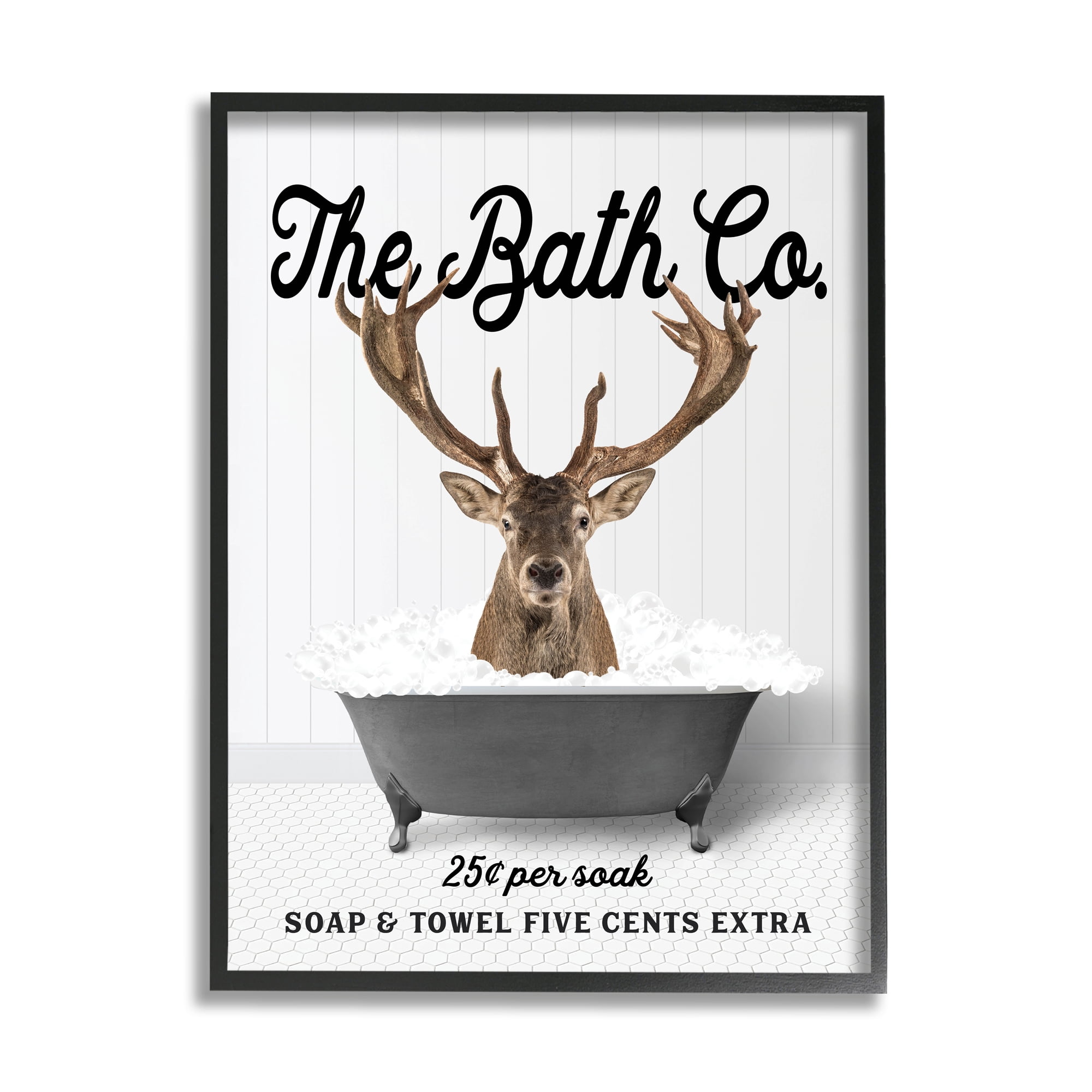 Stupell Industries Vintage Bathroom Elk Animals & Insects Painting Black Framed Art Print Wall Art, 24 x 30