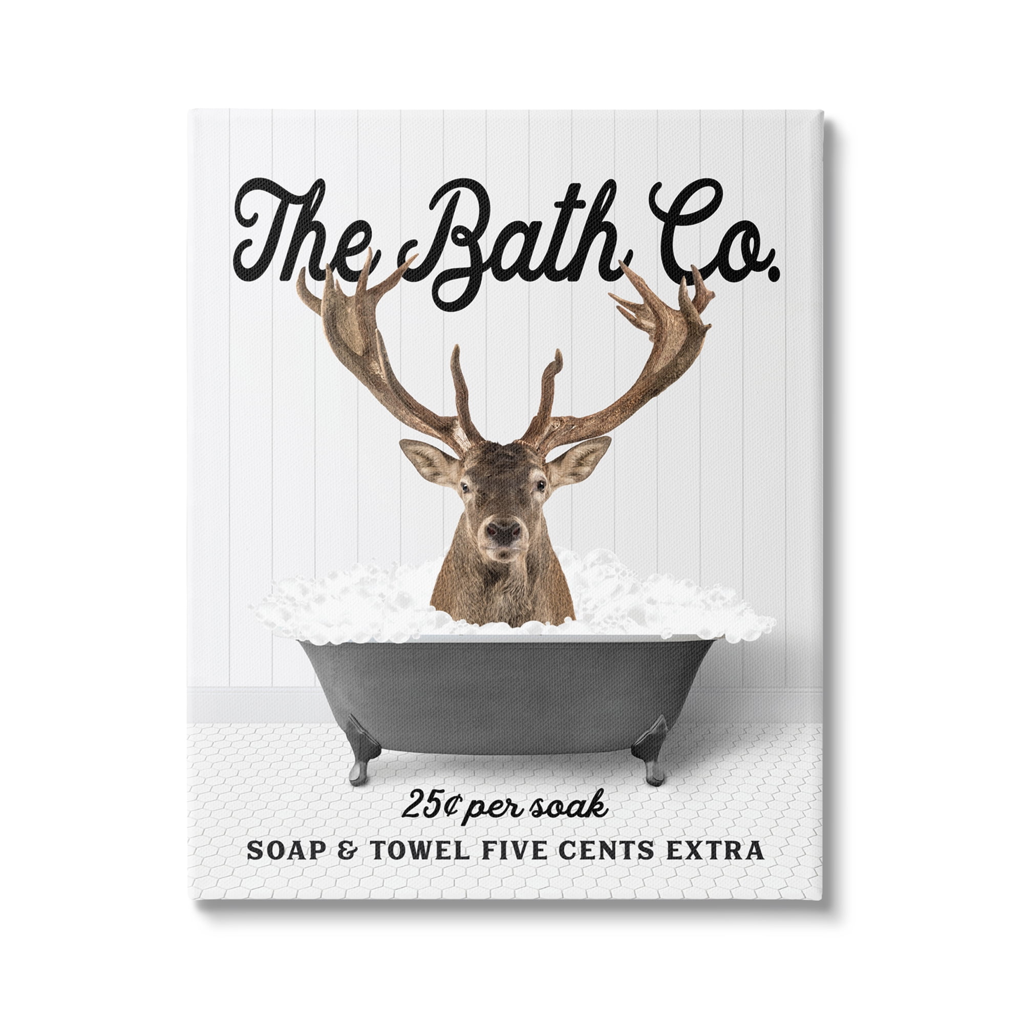 Stupell Industries Vintage Bathroom Elk Animals & Insects Painting Gallery Wrapped Canvas Print Wall Art, 30 x 40