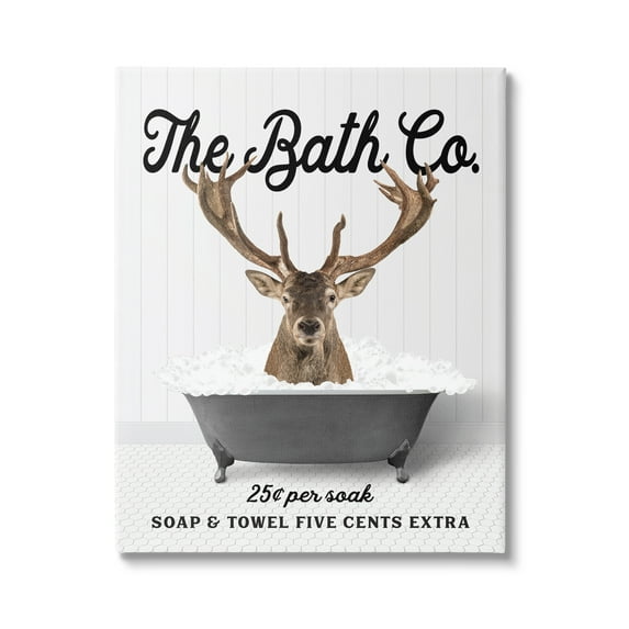 Stupell Industries Vintage Bathroom Elk Animals & Insects Painting Gallery Wrapped Canvas Print Wall Art, 36 x 48