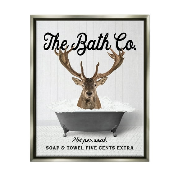 Stupell Industries Vintage Bathroom Elk Animals & Insects Painting Gray Floater Framed Art Print Wall Art, 25 x 31
