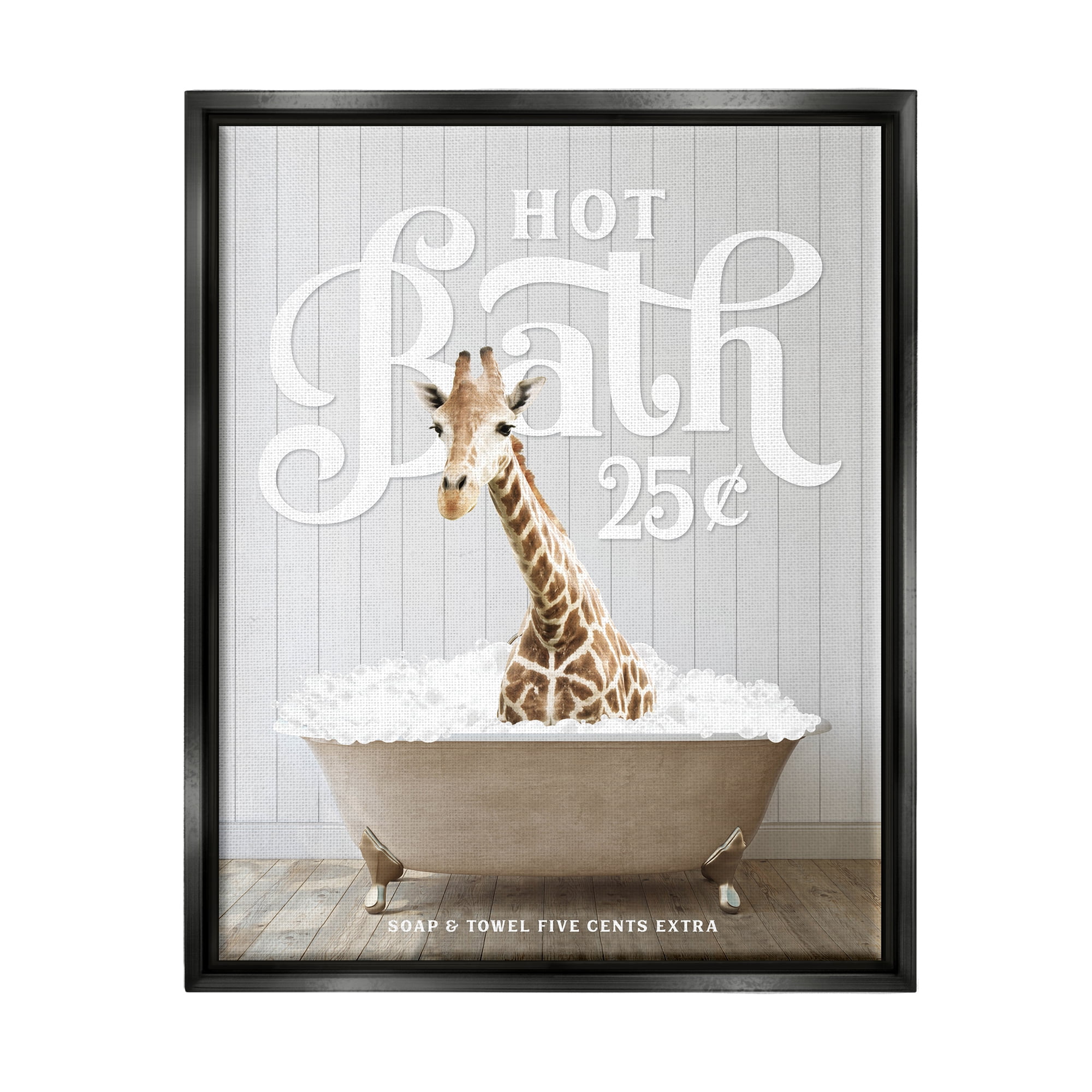 Stupell Industries Vintage Bathroom Giraffe Animals & Insects Painting Black Floater Framed Art Print Wall Art, 17 x 21