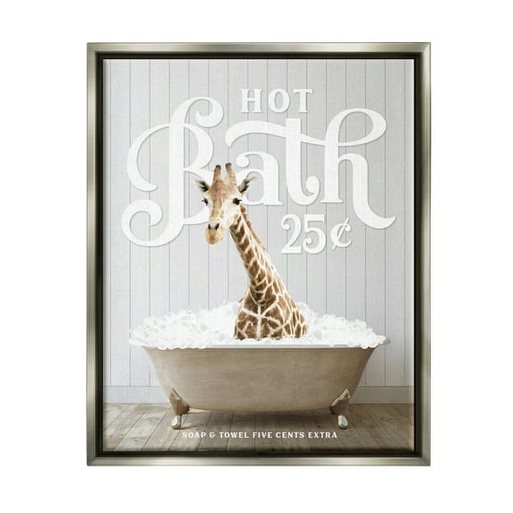 Stupell Industries Vintage Bathroom Giraffe Animals & Insects Painting Gray Floater Framed Art Print Wall Art, 25 x 31