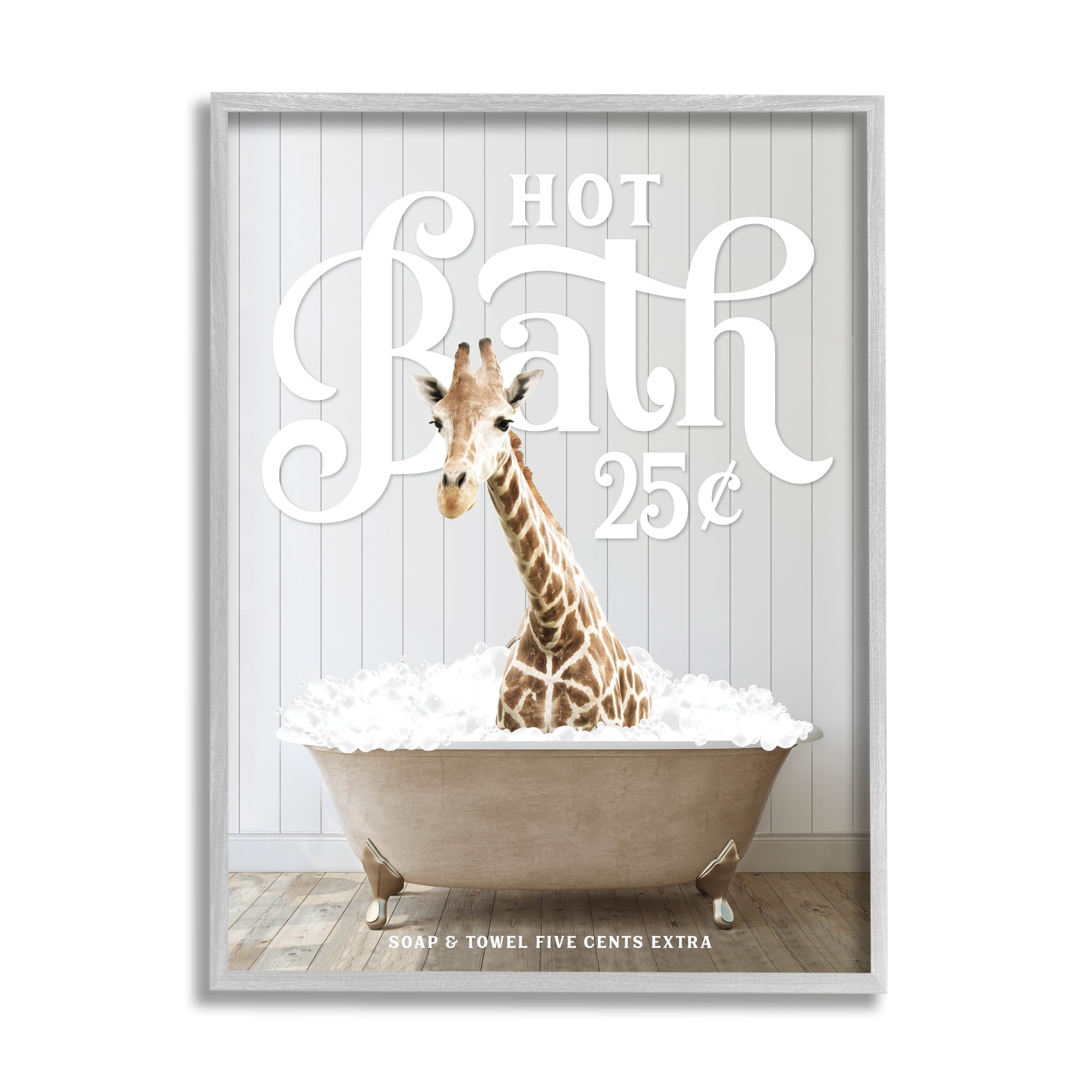 Stupell Industries Vintage Bathroom Giraffe Animals & Insects Painting Gray Framed Art Print Wall Art, 11 x 14
