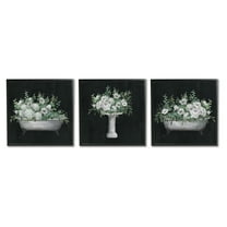 Stupell Industries Vintage Bathroom Hydrangeas Botanical & Floral Painting Black Framed Art Print Wall Art, 12 x 12, Set of 3