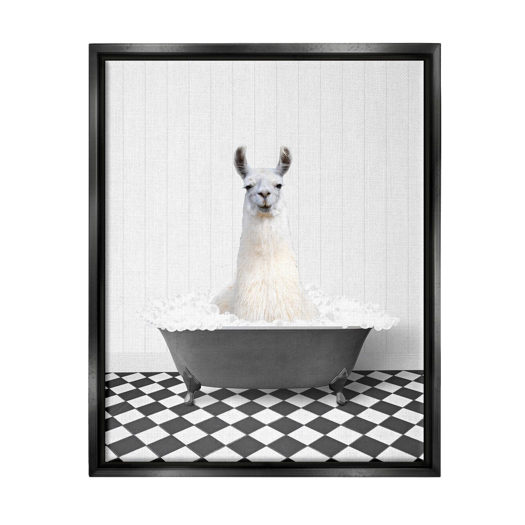 Stupell Industries Vintage Bathroom Llama Animals & Insects Painting Black Floater Framed Art Print Wall Art, 25 x 31